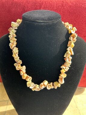 Island shell choker necklace spiral-shaped luhuanus or conch shell beads.